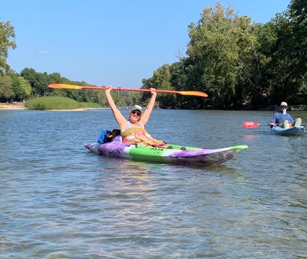 Kathy Tibbits kayaking on the Illinois River