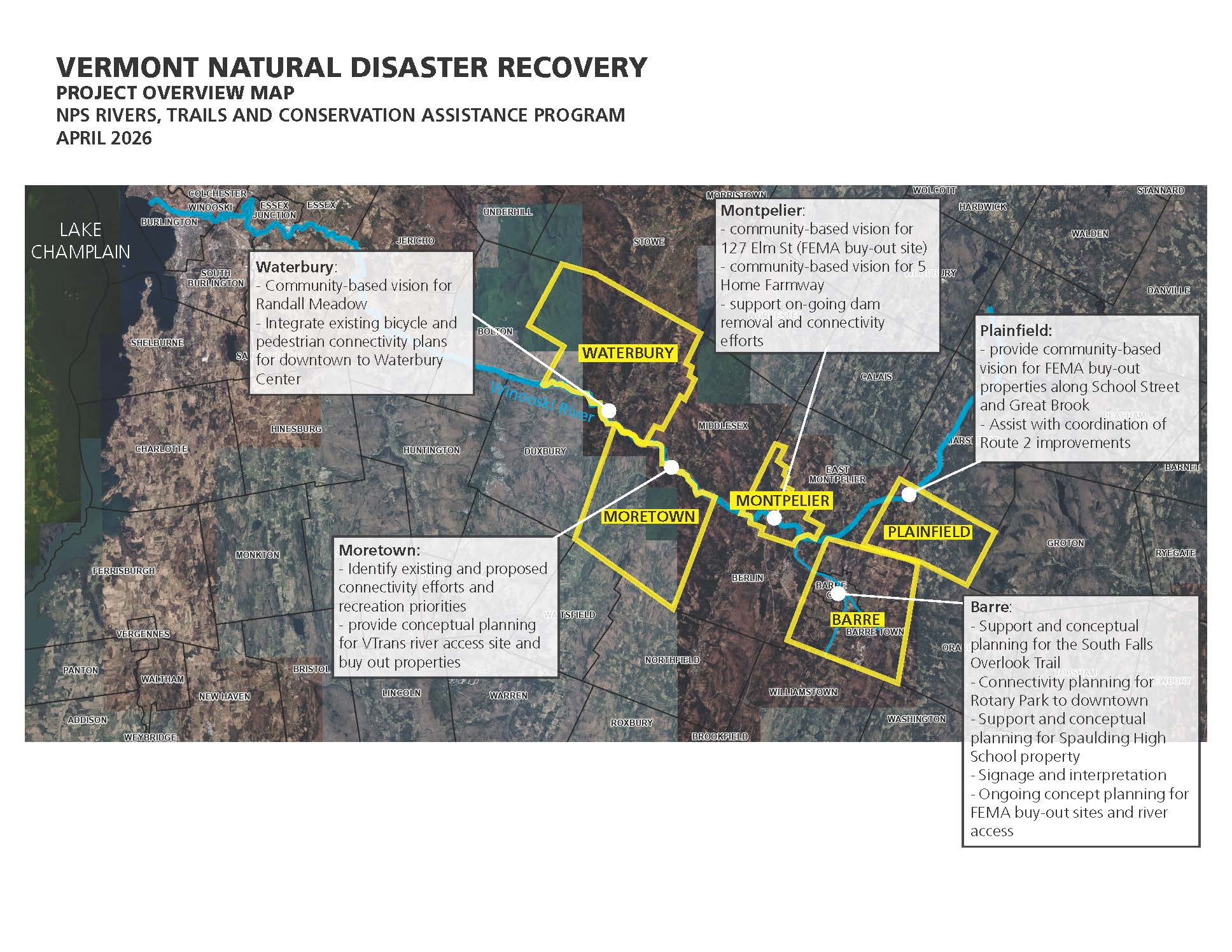 Project Overview Map of RTCA Natural Disaster Recovery Work in Vermont